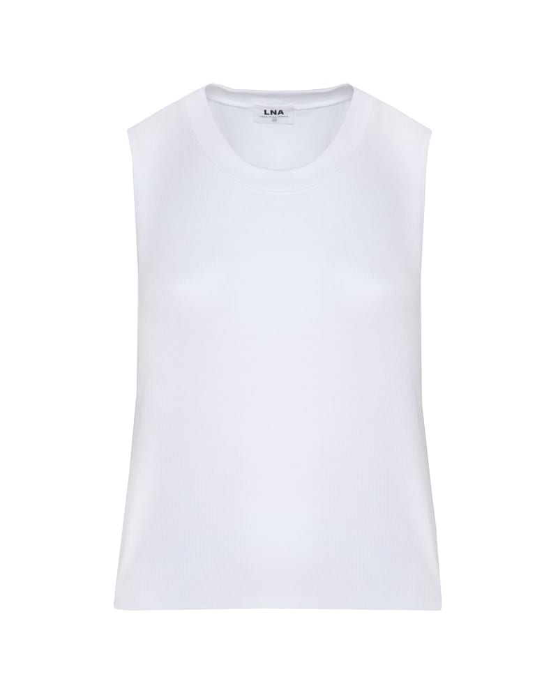 Front of a size 2X Ribbed Double Layer Sleeveless in White by LNA. | dia_product_style_image_id:226625